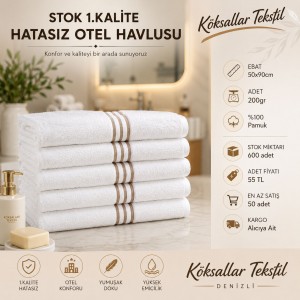 Stok Havlu 50x90 Pamuklu Beyaz El Havlusu